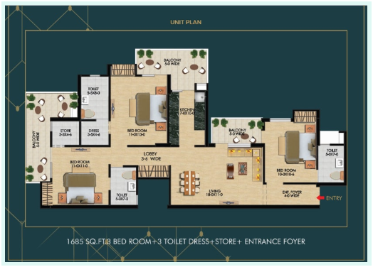 3 BHK + Store Plan